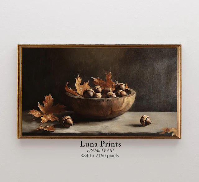 moody acorn fall art