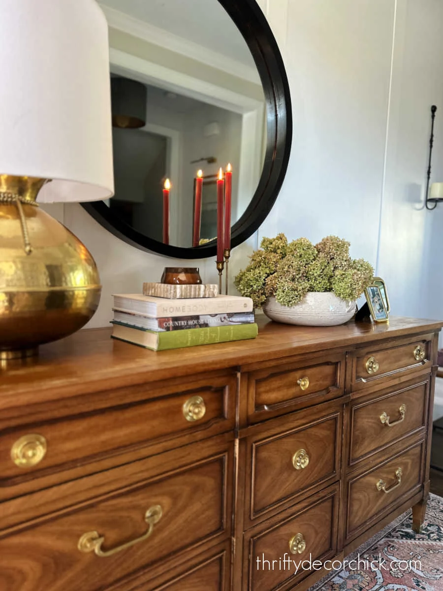 hydrangea blooms in bowl fall decor
