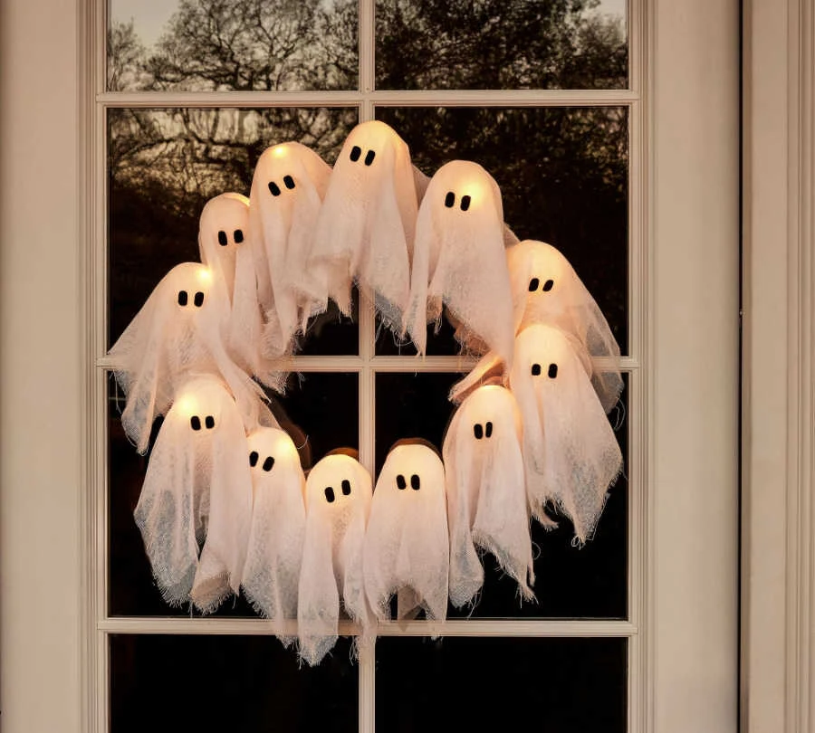 Pottery Barn light up ghost wreath