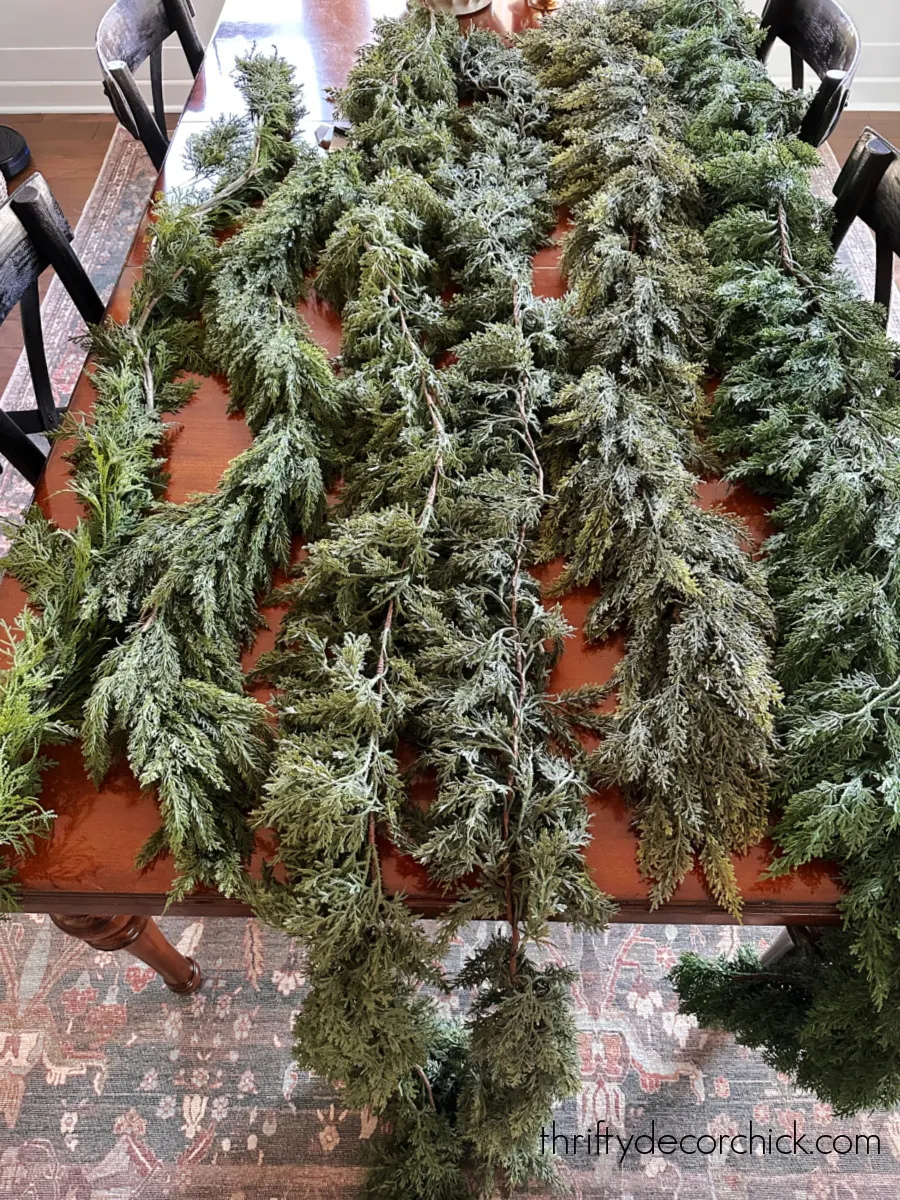 six cedar garland options on table