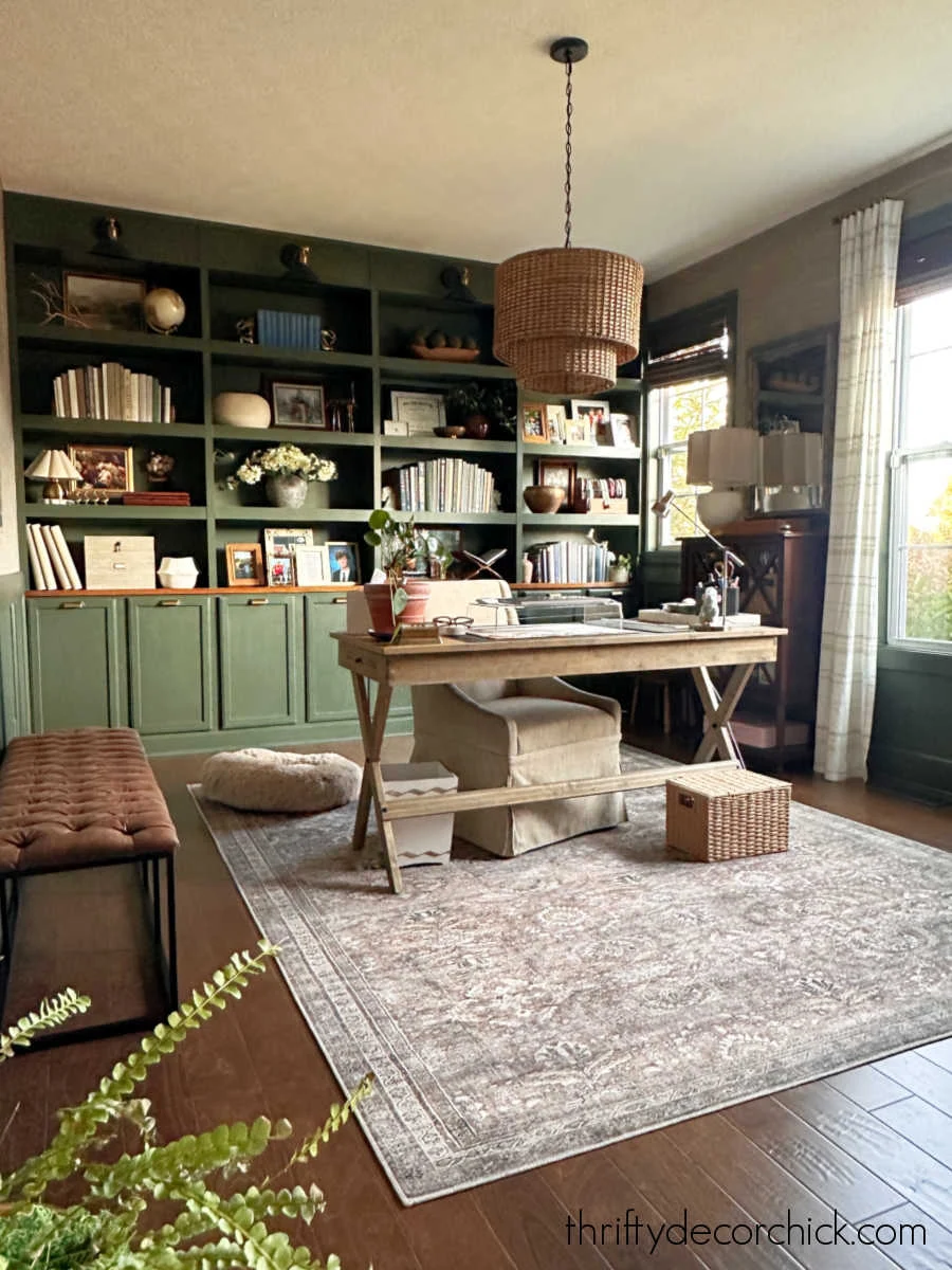 Vintage Vogue green bookcase wall