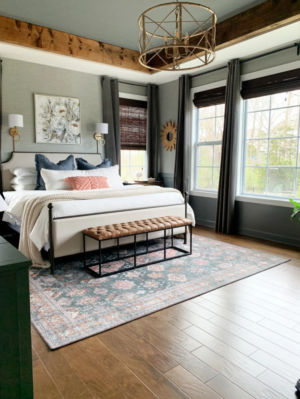 dark gray ceiling wood beams