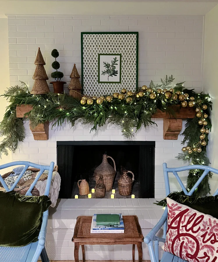 ornament garland in mantel decor