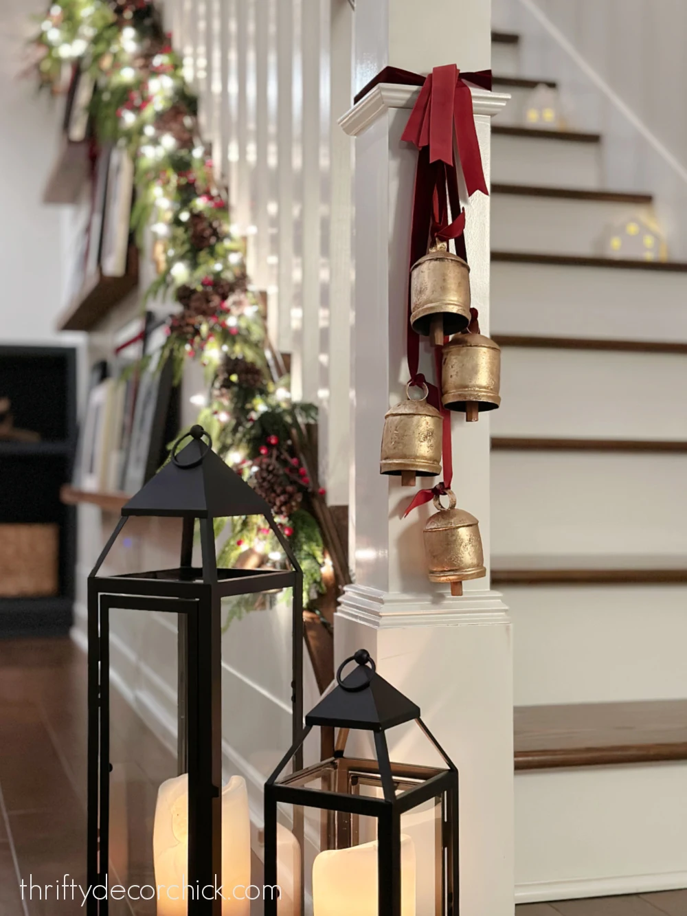 bells hanging from stair baluster