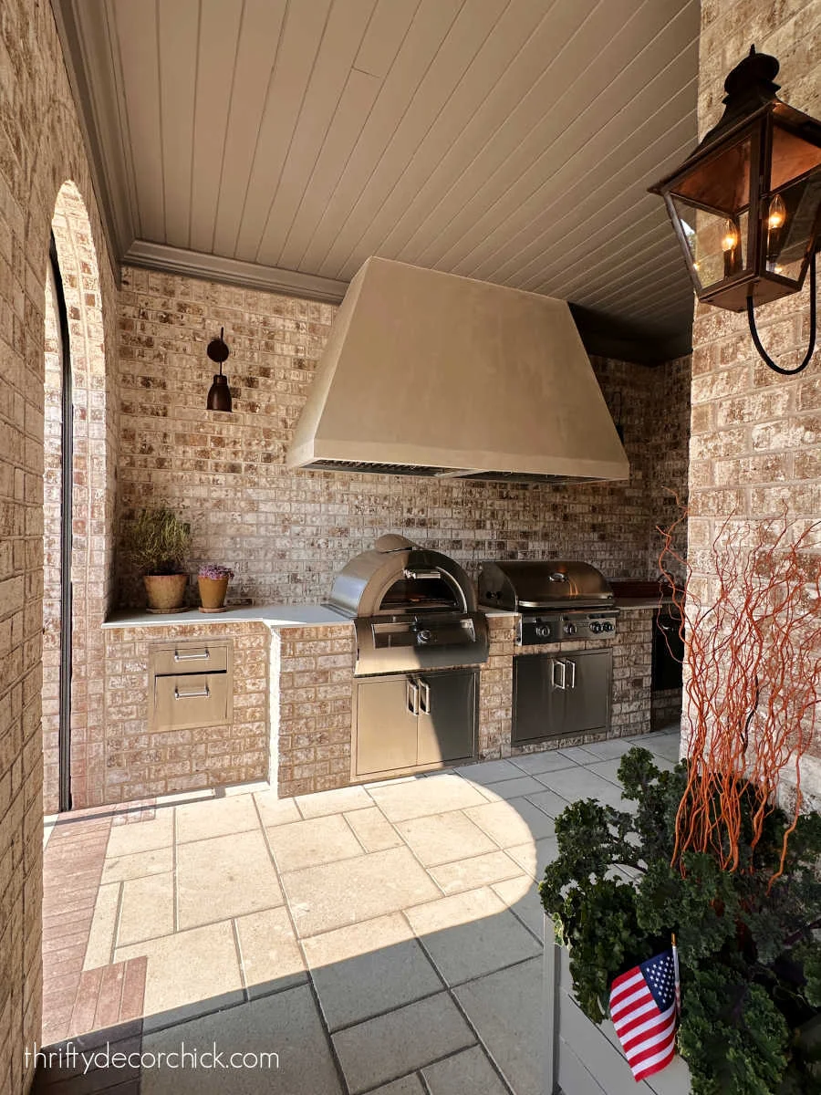 brick walls outside kitchen