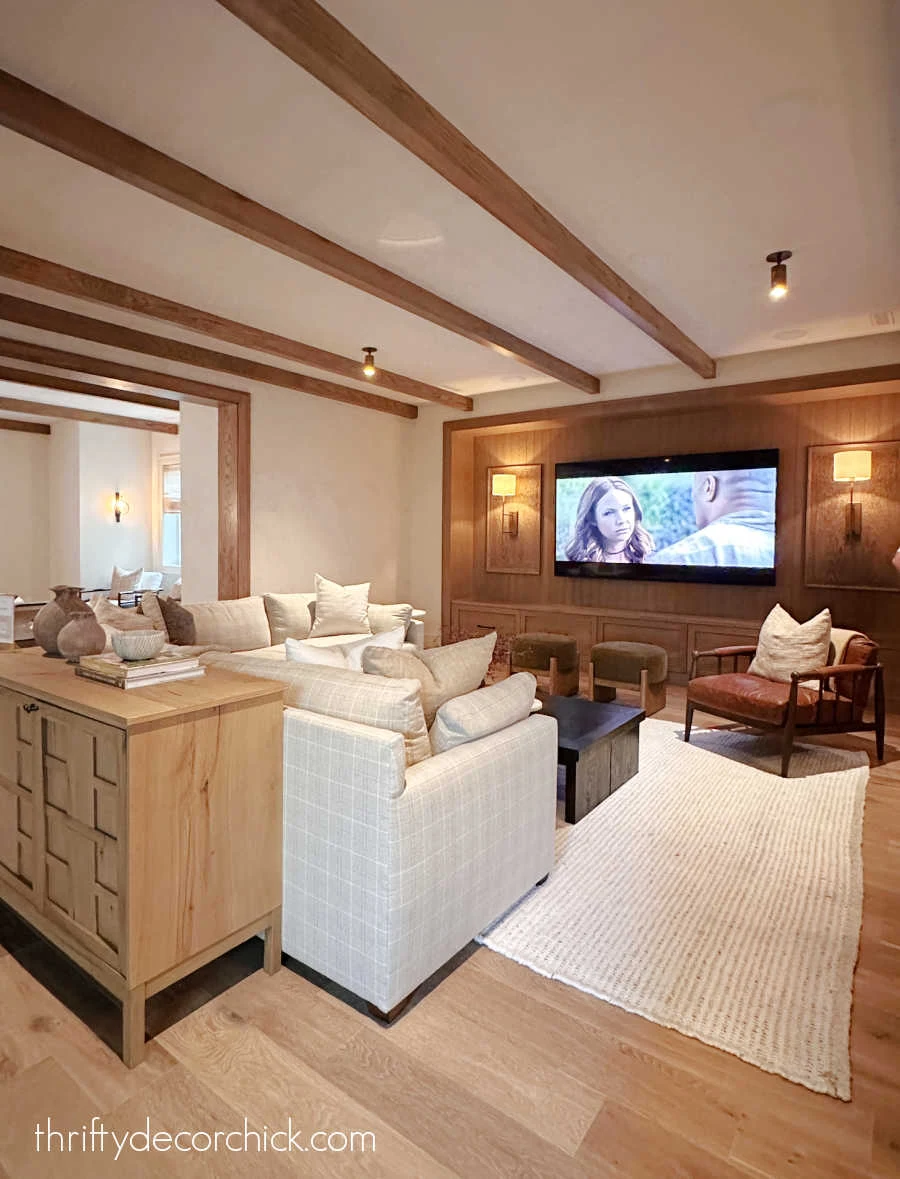 wood wall trim around TV