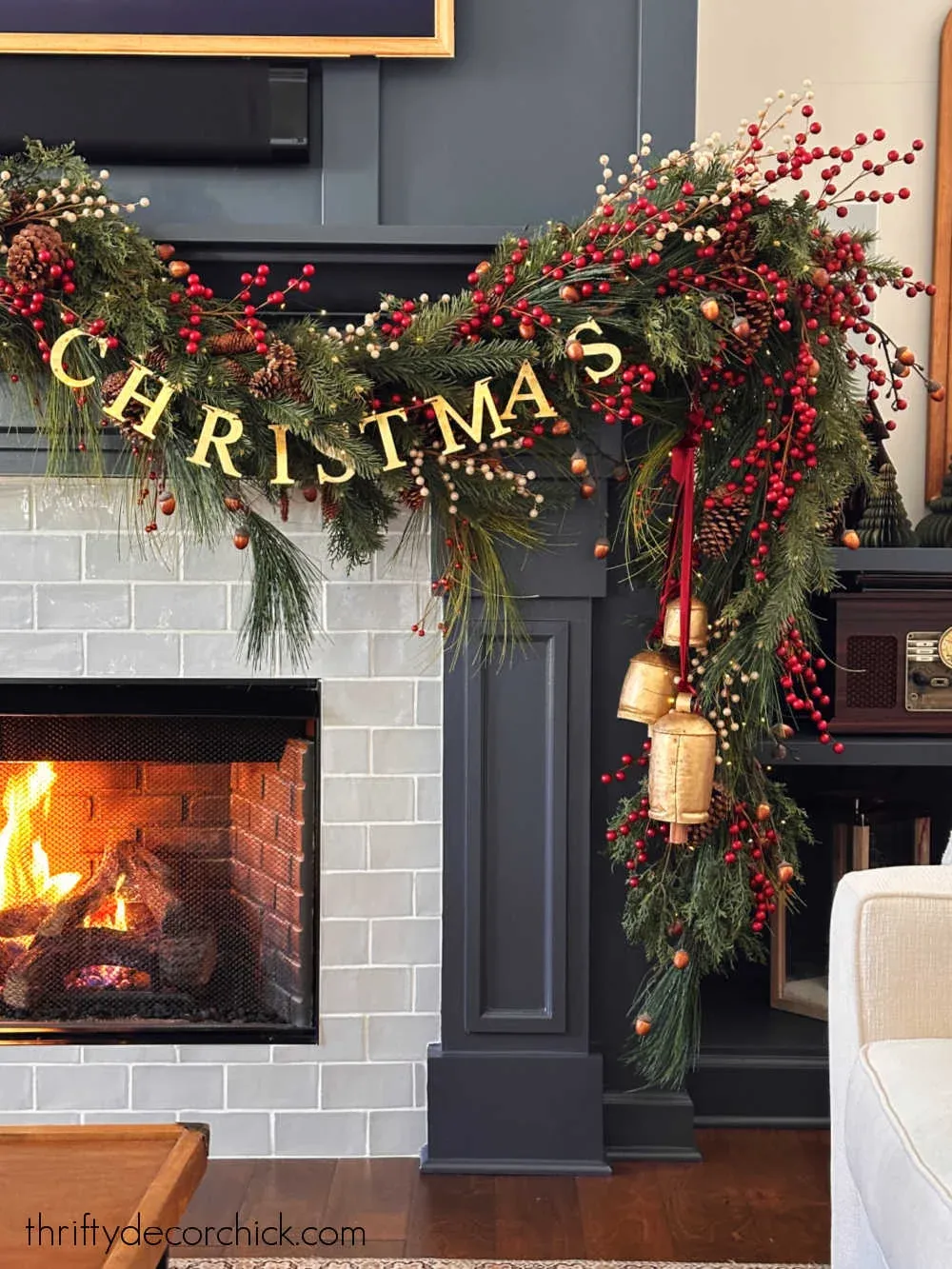 draped mantel garland with berries