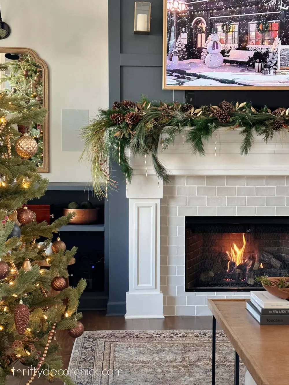 icicle ornaments hanging from mantel